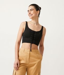 Blusa Cropped Corset com Espartilho Frontal