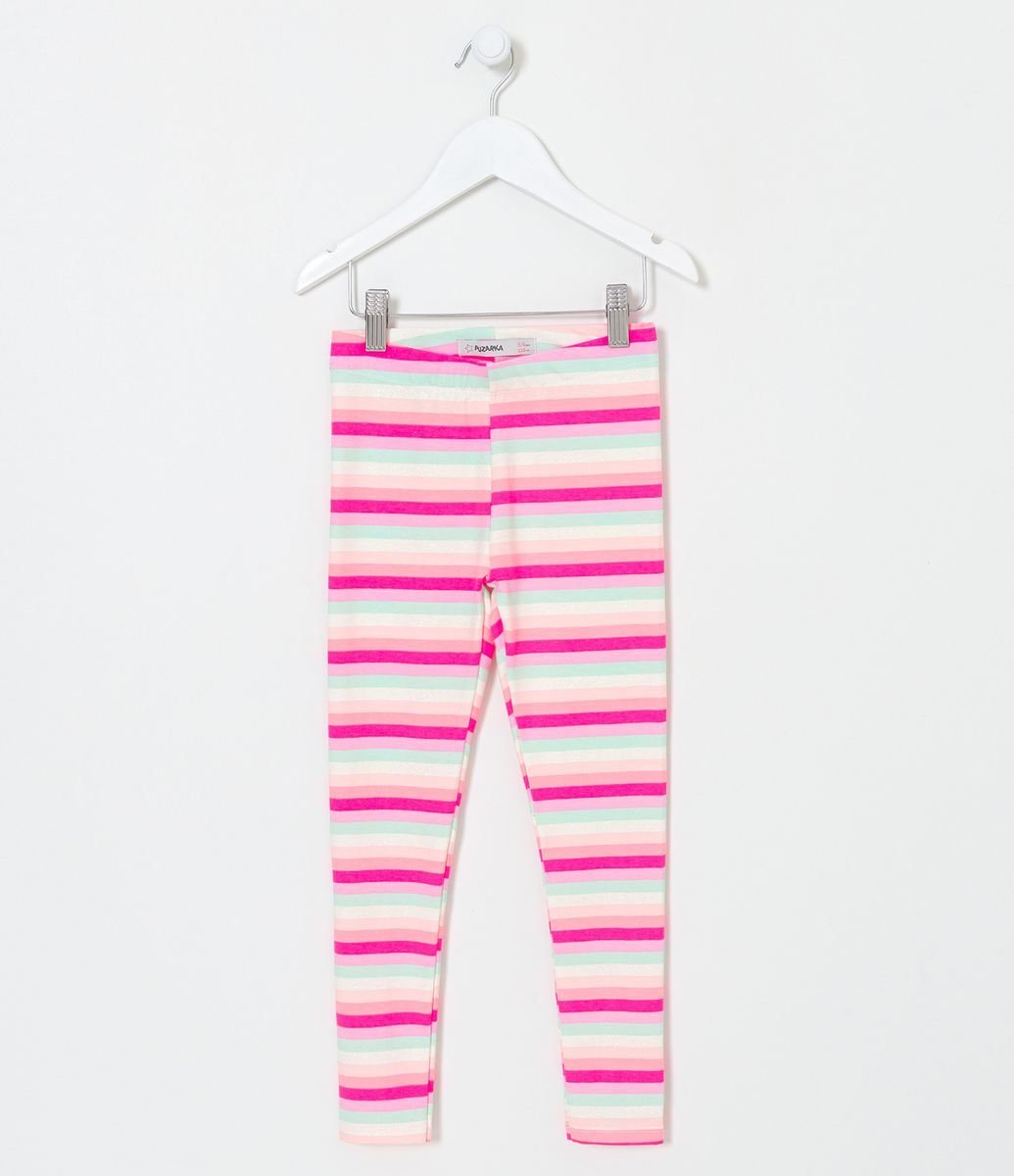 Calça Legging Infantil Listrada com Glitter - Tam 5 a 14 anos Branco