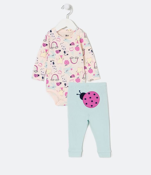 Conjunto Infantil en Suedine con Estampado de Animalitos - Talle 0 a 12 meses Rosado 1