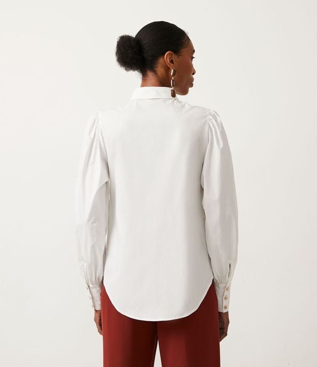 Camisa en Tricolina con Manga Abullonada Blanco 4