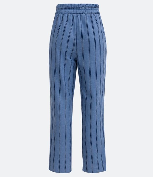 Pantalón Recto en Algodón con Estampado Rayado Azul 6
