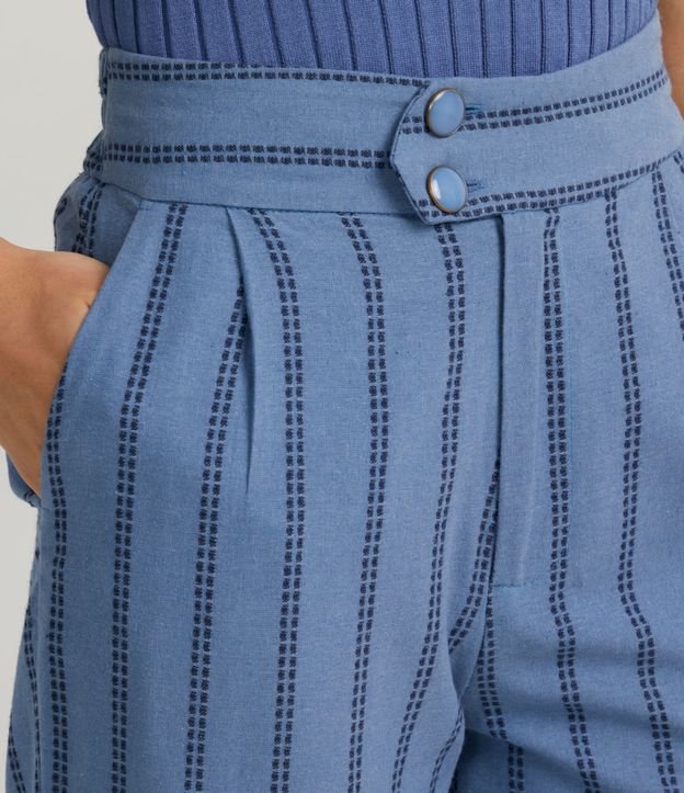 Pantalón Recto en Algodón con Estampado Rayado Azul 3