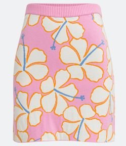 Saia Curta em Tricô com Estampa Flores