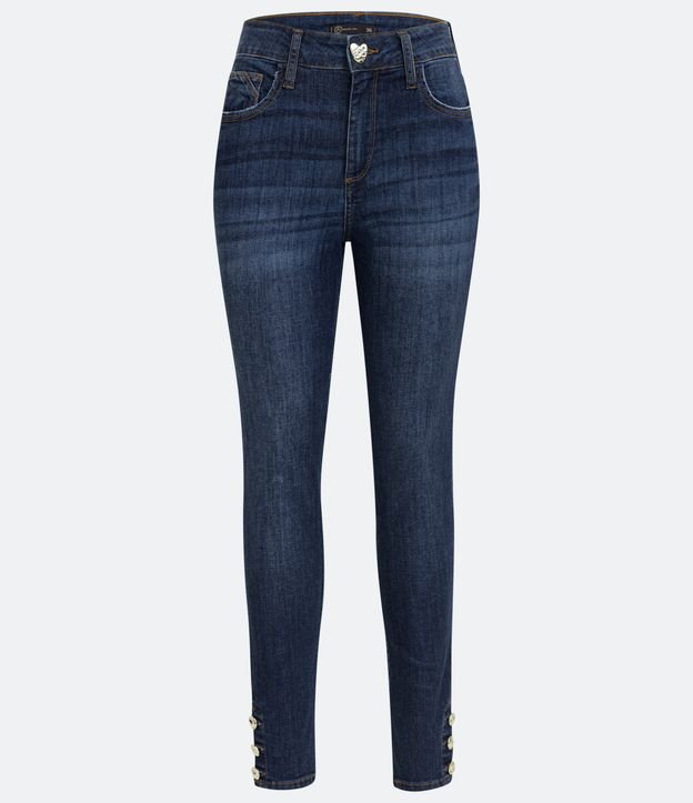 Calça Skinny Jeans com Botões na Barra Azul 8