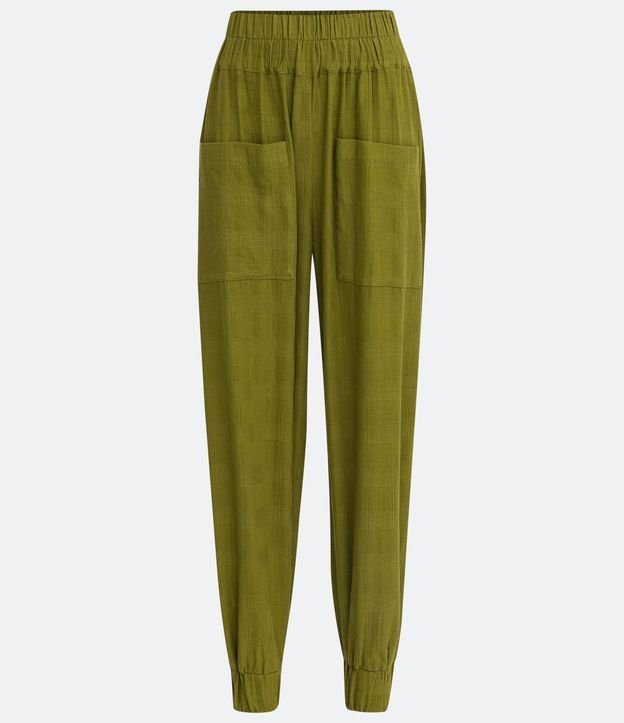 Pantalón Jogger en Algodón con Bolsillos Delanteros y Cintura Elástica Verde 5