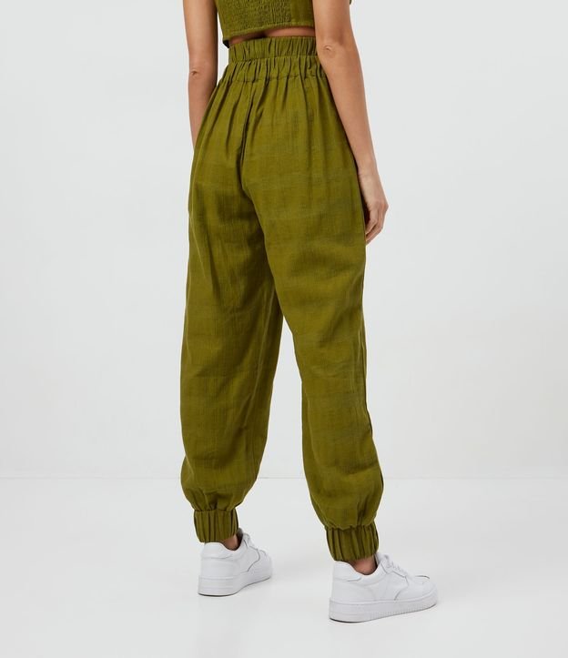 Pantalón Jogger en Algodón con Bolsillos Delanteros y Cintura Elástica Verde 3