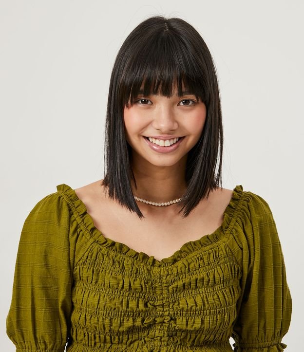 Blusa Cropped en Algodón con Cordón Frontal y Volados en los Hombros Verde 4