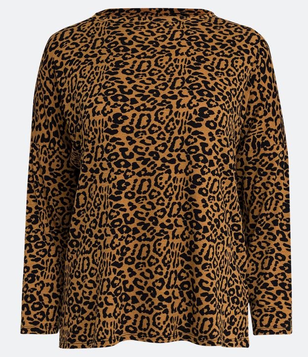 Blusa en Viscosa con Estampado Animal Print Jaguar Marrón 5