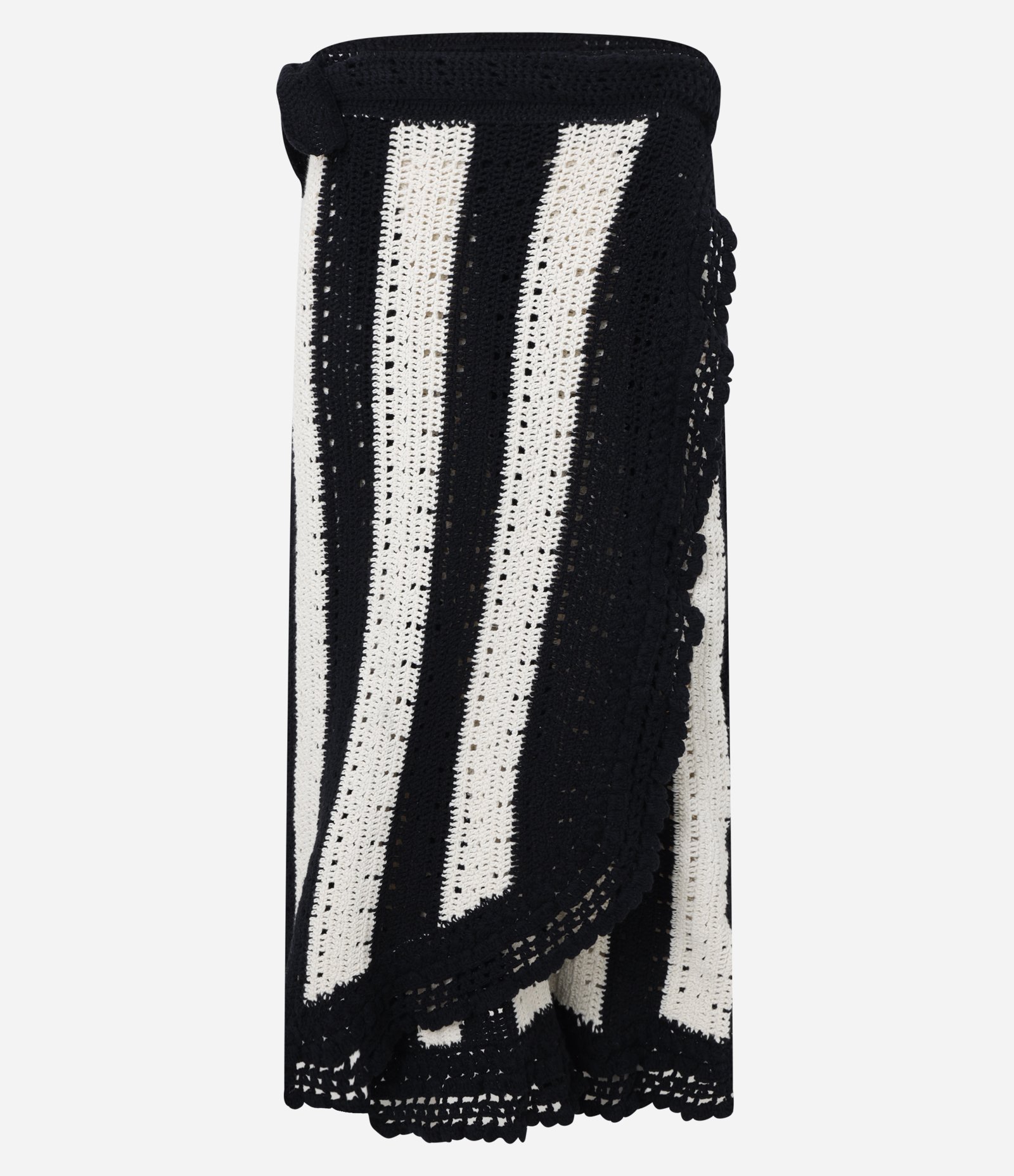 Saia Midi em Tricô com Listras e Pontos Crochetados Preto 5