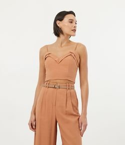 Blusa Regata Cropped em Viscose com Pregas