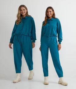 Calça Jogger em Moletom com Elástico na Cintura e Pregas na Barra
