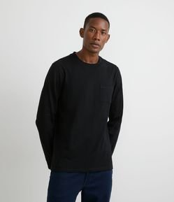 Camiseta Regular Manga Longa em Algodão com Bolsinho