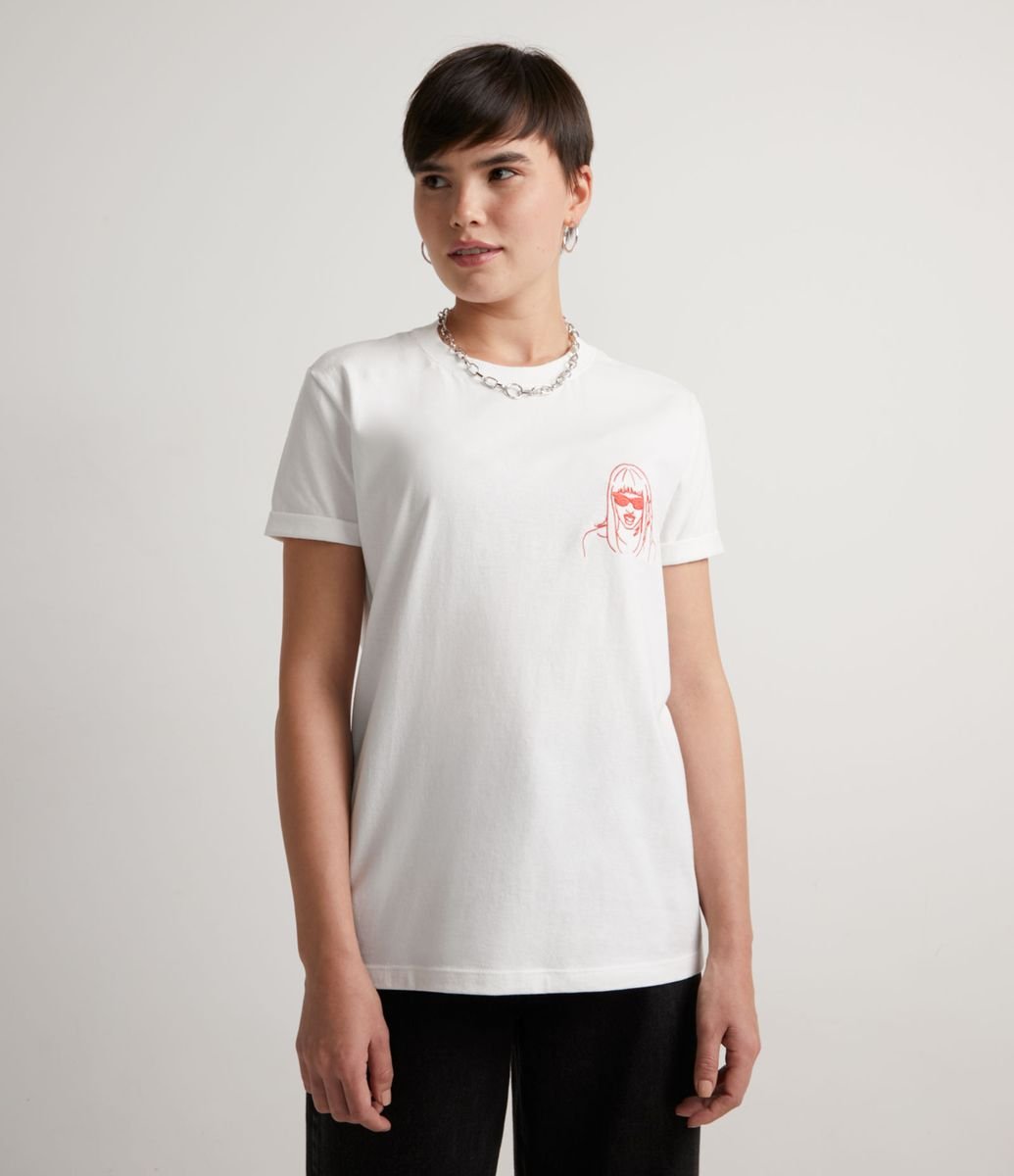 Menor preço em Blusa Alongada em Algodão com Bordado Frontal e Manga Dobrada