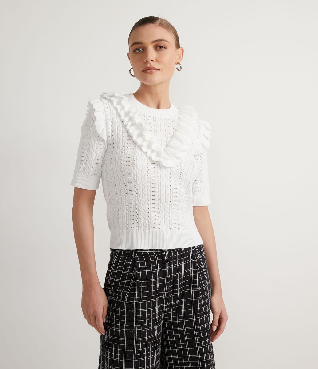 Blusa em Tricô Texturizada com Pontos Vazados e Babado é ruim? Blusa em Tricô Texturizada com Pontos Vazados e Babado é boa?