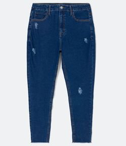 Calça Skinny Jeans com Puídos e Barra Desfiada Curve & Plus Size
