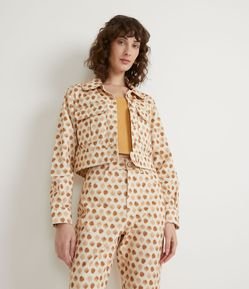 Jaqueta em Sarja com Estampa Poá e Bolsos