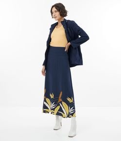 Saia Midi Evasê em Viscose com Estampa Floral