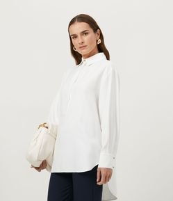Camisa Alongada em Viscose com Barra Mullet