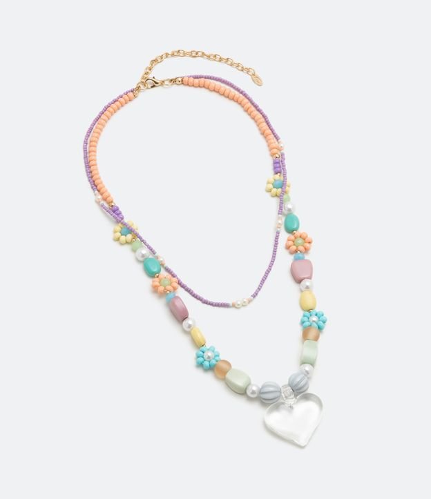 Collar Capas en Abalorios Variados y Colgante de Corazón Surtido 2