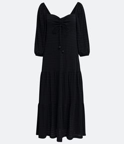 Vestido Manga Longa com Textura com Amarração