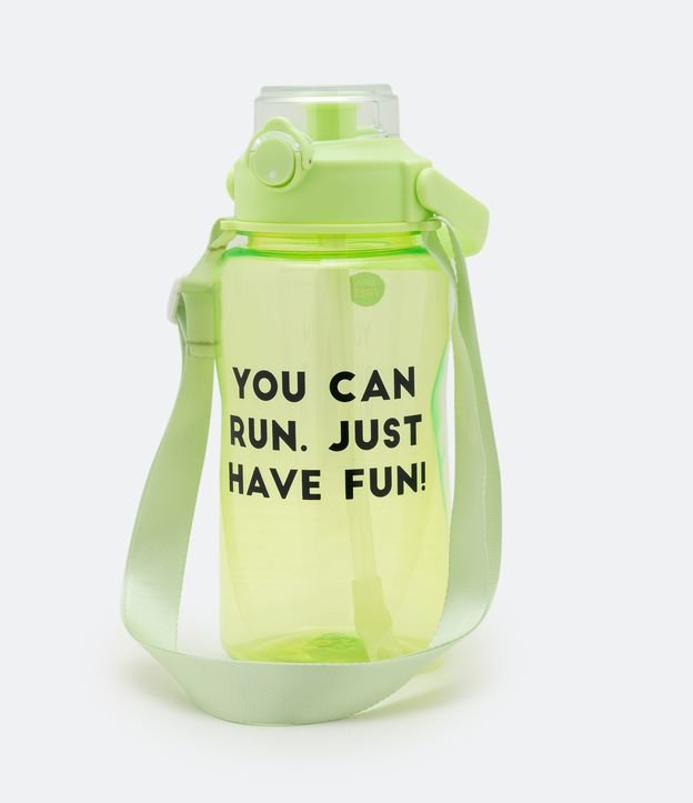 Garrafa em Plástico com Canudo e Estampa You Can Run Just Have Fun!