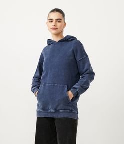 Blusão Alongado Fechado em Moletom Marmorizado