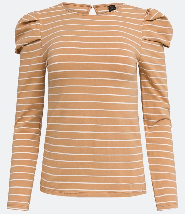Blusa en Cotton con Manga Larga Abullonada Beige 6