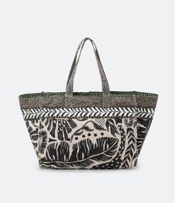 Bolsa de Praia em Algodão com Alça Média e Estampa Abstrata