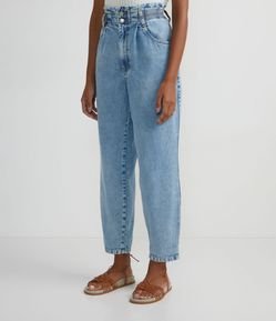 Calça Baggy Jeans com Cós Elástico e Barra Dobrada