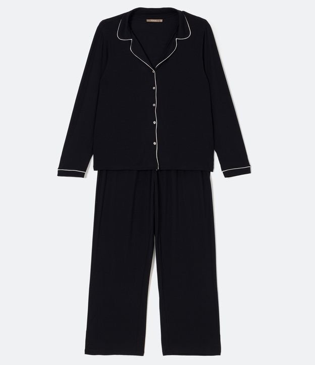 Pijama Americano em Viscolycra com Viés Contrastante Curve & Plus Size Preto 5