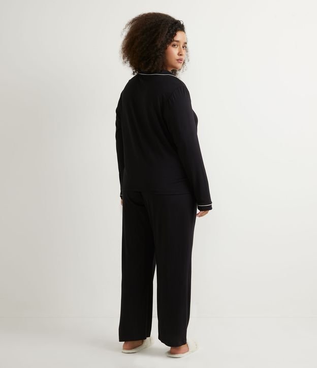Pijama Americano em Viscolycra com Viés Contrastante Curve & Plus Size Preto 2