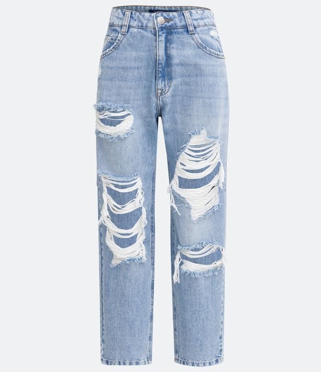 Pantalón Boyfriend Jeans con Cintura Alta y Desgastes Grandes Azul 7