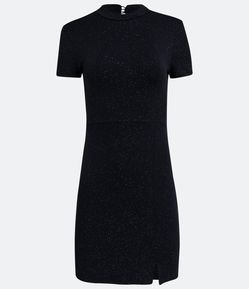 Vestido Curto em Ponto Roma com Gola Alta e Fenda na Barra