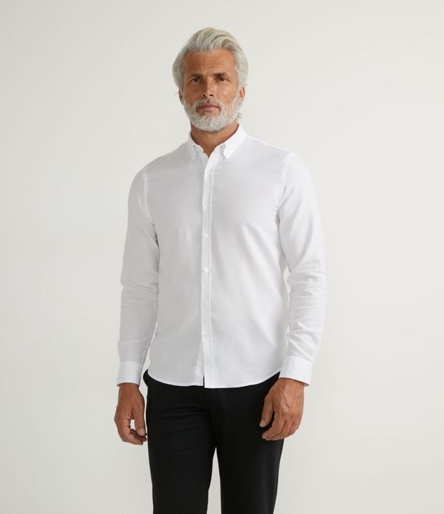 Camisa Manga Larga en Algodón con Estampa Discreta Blanco 1