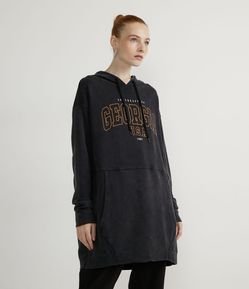 Blusão Fechado Alongado em Moletom com Capuz e Estampa Georgia