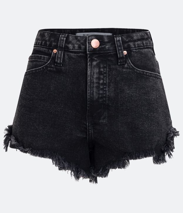 Short Hot Pants em Jeans com a Barra Desfiada Preto 6