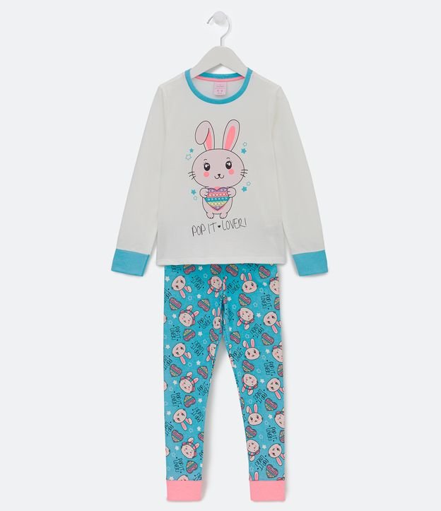 Pijama Largo Infantil con Estampado Conejo y Pop it - Talle 1 a 8 años Blanco 1