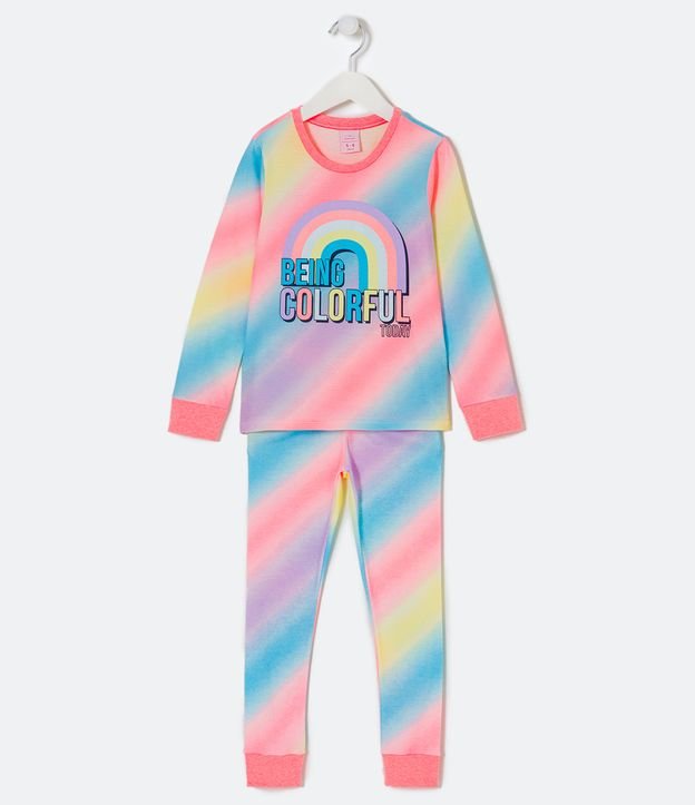 Pijama Longo Infantil em Degradê Colorido com Estampa de Arco-íris - Tam 5 a 14 anos - Cor: Multicores - Tamanho: 02