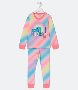Pijama Longo Infantil em Degradê Colorido com Estampa de Arco-íris - Tam 5 a 14 anos