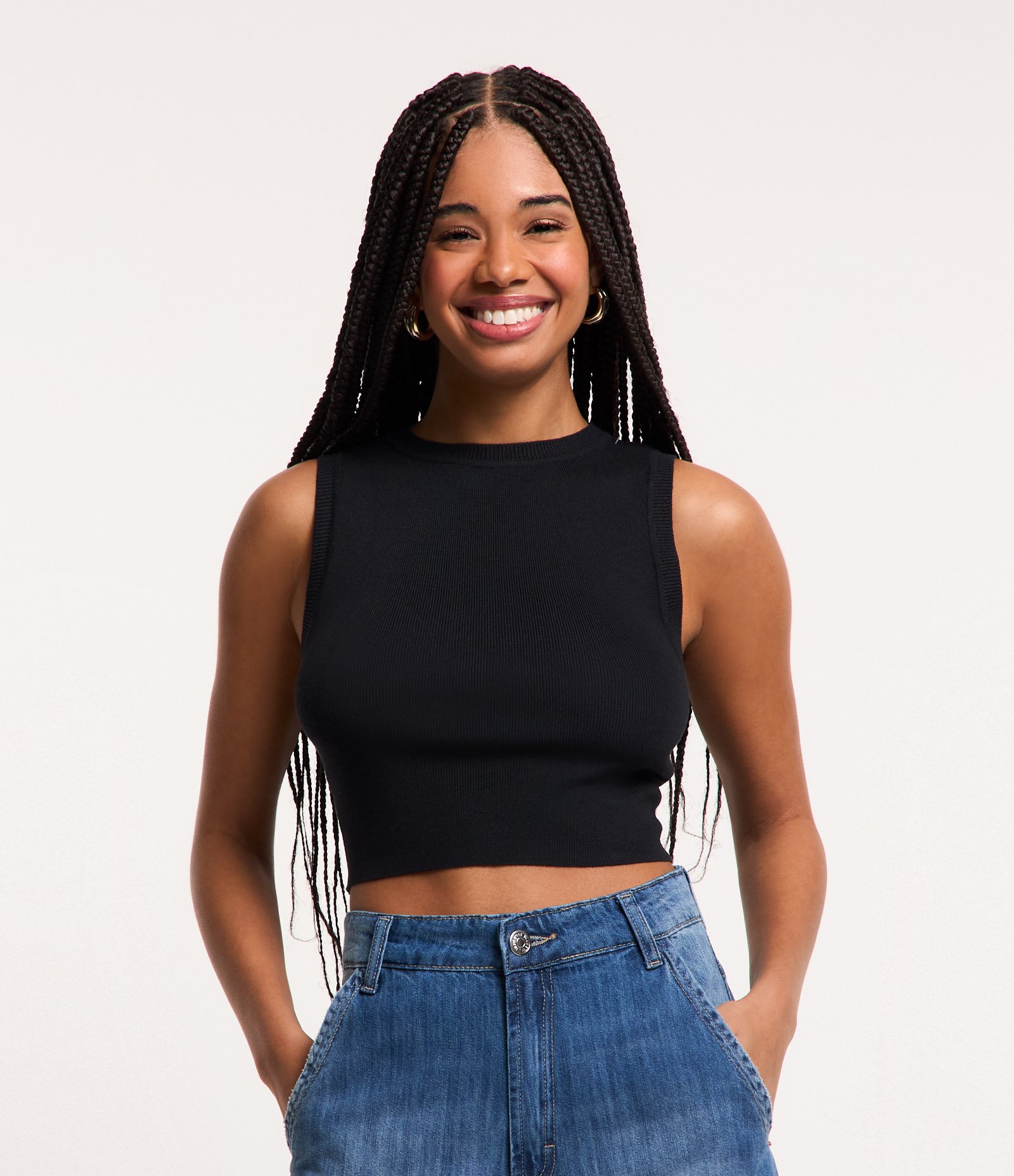 Blusa Regata Cropped em Viscose Canelada 1