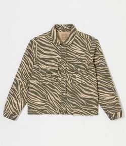 Jaqueta em Sarja com Estampa Animal Print Zebra Curve & Plus Size