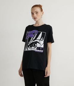 Blusa Alongada em Algodão com Estampa Mangá