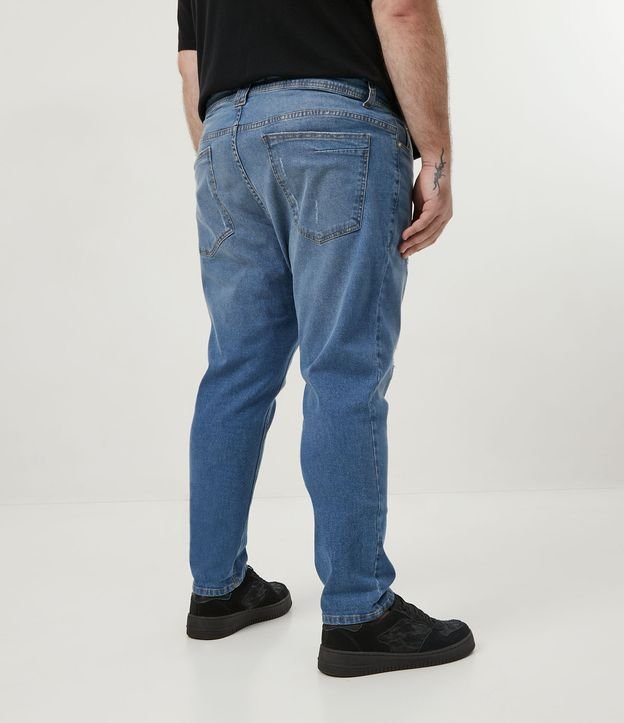 Pantalón Skinny en Jeans con Barra Doblada y Desgastes Azul 3
