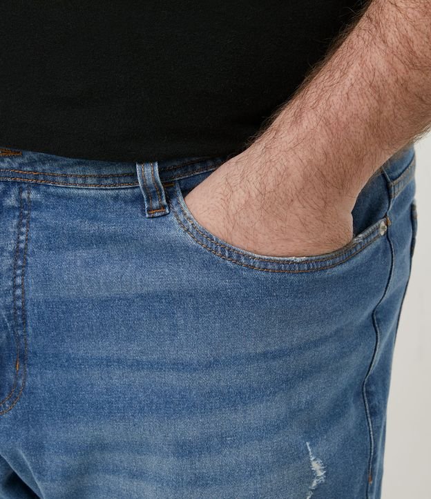 Pantalón Skinny en Jeans con Barra Doblada y Desgastes Azul 4