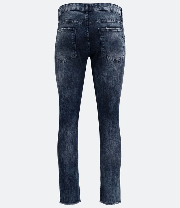 Calça Skinny em Jeans Marmorizado com Rasgos e Puídos Azul 7