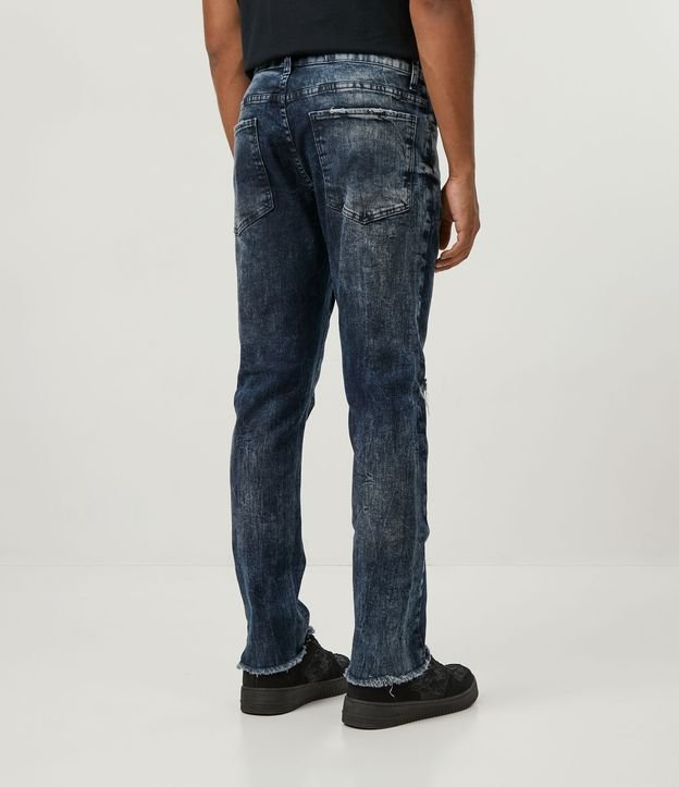 Calça Skinny em Jeans Marmorizado com Rasgos e Puídos Azul 3