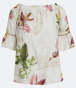 Blusa Bata em Viscose com Estampa Floral e Babado na Manga
