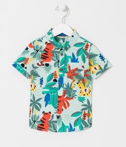 Camisa Infantil Estampado Follajes y Animalitos - Talle 1 a 5 años
