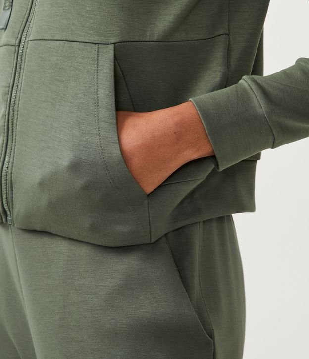 Campera Deportiva en Modal con Capucha y Cierre con Cremallera Verde Oscuro 5