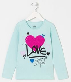 Blusa Infantil com Estampa de Coração em Glitter - Tam 5 a 14 anos